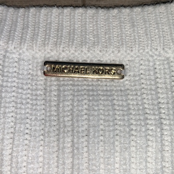 Michael Kors White Ribbed Sweater With Gold Tie Detail Medium - Picture 8 of 10